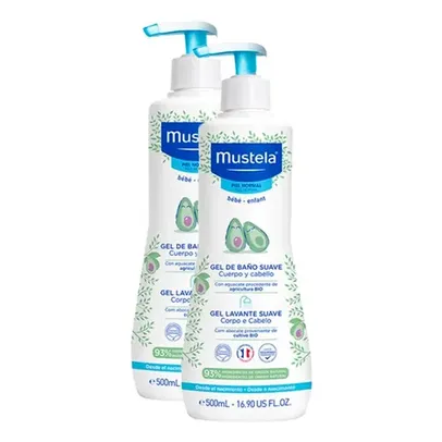 Gel Lavante Suave Mustela Bebê Corpo e Cabelo 500ml | Kit com duas unidades