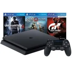 Console Sony PlayStation 4 1TB Slim Hits Bundle - God Of War + Gran Turismo Sport + Uncharted 4 + PS Plus - CUH-2114B - R$1899