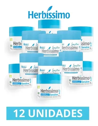 (R$3,32 cada) Kit 12 Desodorante Herbíssimo Creme Sensitive Sem Álcool 55g