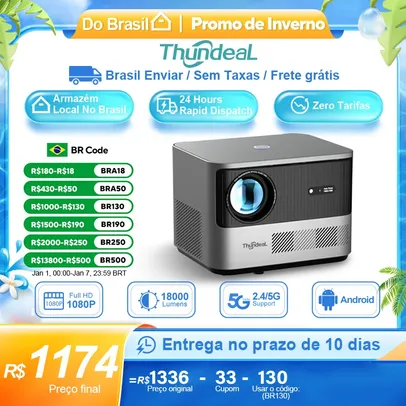 [Envio do Brasil] Projetor TDA6 ThundeaL Full HD 1920x1080 roda 4K, com Android, WIFI e Espelhamento de Tela