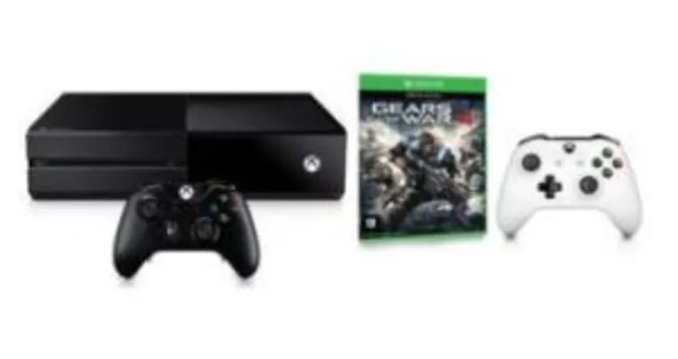 Kit Microsoft com Console Xbox One 500GB Preto com Gears of War 4 e Controle Sem Fio Branco por R$ 1299