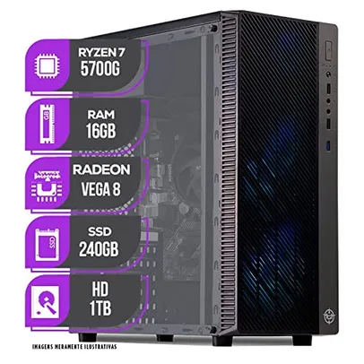 PC Gamer Mancer, AMD Ryzen 7 5700G, 16GB DDR4, SSD 240GB, HD 1TB, Fonte 500W 80 Plus