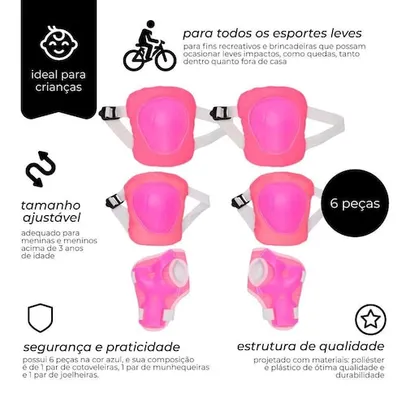 Kit Proteção Rosa Com 6 Peças Patins Skate Bicicleta Zippy Toys