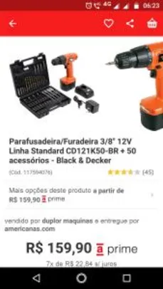 Parafusadeira/Furadeira 3/8" 12V Linha Standard CD121K50-BR + 50 acessórios - Black & Decker - R$143
