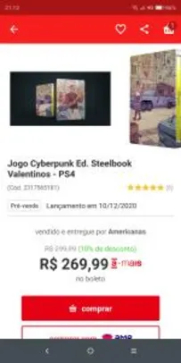 [AME R$218] Jogo Cyberpunk Ed. Steelbook Valentinos - PS4 | R$238