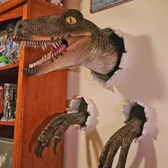 Dinossauro 3D - Decoração - Velociraptor de resina para parede