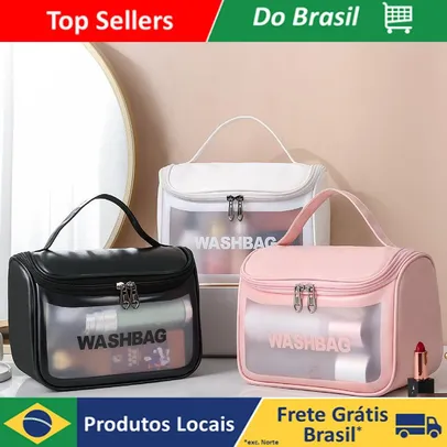 [R$2 MOEDAS/BR] Bolsa Necessarie Transparente WashBag Impermeável 