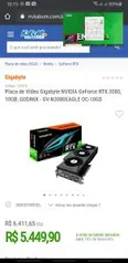 (PRÉ-VENDA) Placa de Vídeo Gigabyte NVIDIA GeForce RTX 3080, 10GB, GDDR6X - GV-N3080EAGLE OC-10GD | R$ 5.450