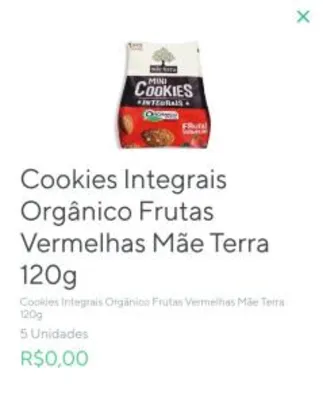 [SP] Rappi Pão de Açúcar - Mini Cookies Integrais Orgânicos Frutas Vermelhas Mãe Terra 120g R$0,00