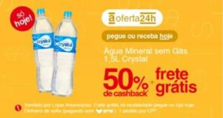 [AME R$1,32] Água mineral sem gás 1,5L Crystal | R$2,65