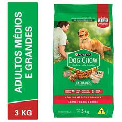 (App/VIP) Ração para Cães Purina Dog Chow Adultos Médias e Grandes Carne, Frango e Arroz 3kg