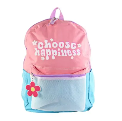 Bolsa Mochila Feminina Menina Escolar Viagem  Happiness  Moderna com Bolsos