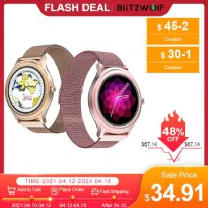 (Novo Usuário)BlitzWolf BW-AH1 Women's Smartwatch Heart Rate Female | R$140