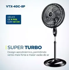 Ventilador de Coluna 40cm Mondial VTX-40C-8P Turbo Preto/Cinza - 127v