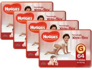 Kit 4 Pacotes Fralda Huggies Supreme Care G 64 | R$ 170