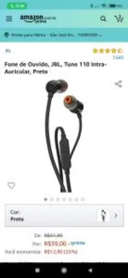 Fone de Ouvido, JBL, Tune 110 Intra-Auricular | R$39