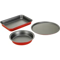 [AME R$30/ SC R$9]Conjunto de Assadeiras 3 Peças Milano Vermelha Em Aço Carbono - Basic+