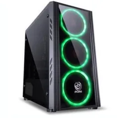 Gabinete Gamer PCYes Saturn sem Fonte, Mid Tower, USB 3.0, 3 Fans LED Verde, Preto com Lateral em Acrílico/Frontal em Vidro - SATPTVD3FCA