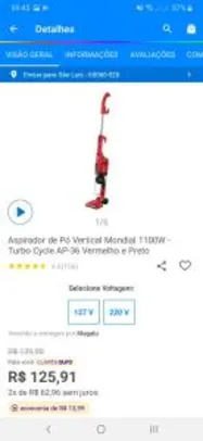 [CLIENTE OURO] Aspirador de Pó Vertical Mondial 1100W | R$105