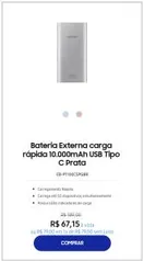 Bateria Externa carga rápida 10.000mAh USB Tipo C | R$67