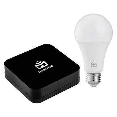 Controle Remoto Universal Preto + Lâmpada LED Bulbo 9W Branca + RGB Bivolt E27 Positivo Smart Lâmpada Wi-Fi