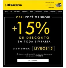 15% de desconto em todos os livros da SARAIVA