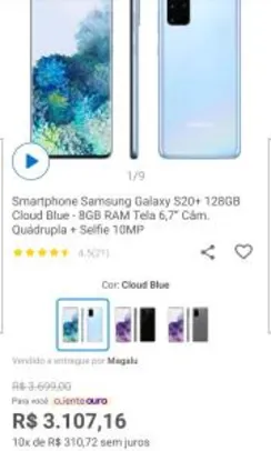 (App+Cliente Ouro) Smartphone Samsung Galaxy S20+ 128GB | R$3087