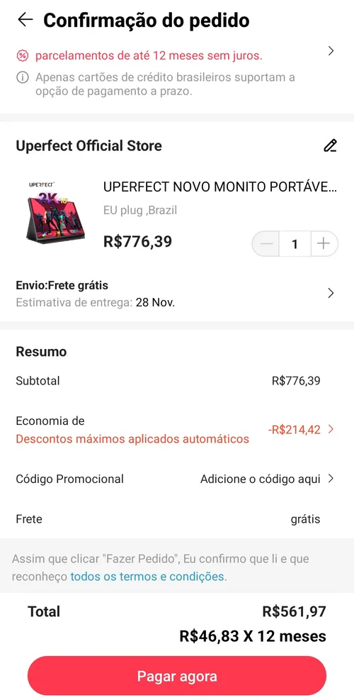 Imagem na descrição da promoção