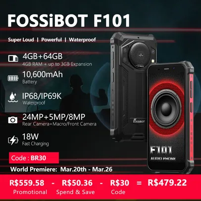 Smartphone Robusto FOSSiBOT F101  4GB RAM 64GB ROM 10600mAh Impermeável