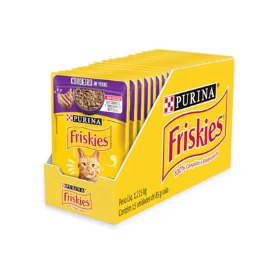 [Rec] Pack Nestlé Purina Friskies Ração Úmida Para Gatos Adultos Cordeiro Ao Molho - Com 15 Sachês 85g