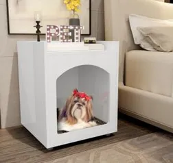 Mesa de Cabeceira Casinha de Cachorro e Gato PET Branco Ofertamo R$117