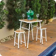 Conjunto De Mesa E 2 Bancos Branco P/ Área Externa Jardim | R$302