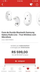 Ame + CC | Fone de Ouvido Bluetooth Samsung Galaxy Buds Live | R$539