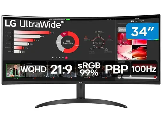 [Magalu] Monitor 100Hz WQHD Curvo UltraWide 5ms LG 34WR50QC-B 34" 2 HDMI