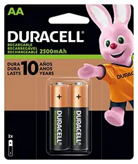 Pilha Recarregável AA Pequena DURACELL com 2 unidades