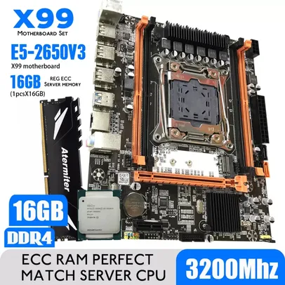 Conjunto placa mãe Atermiter X99 Xeon E5 2650 V3 16gb ram ddr4 3200mhz