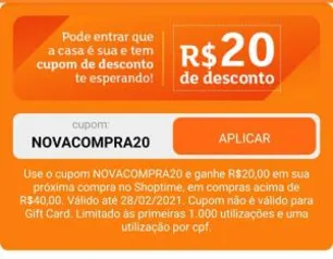 R$ 20 OFF EM COMPRAS ACIMA DE R$40