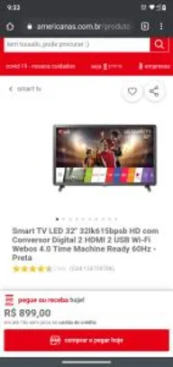 Smart TV LED 32" 32lk615bpsb HD, Wi-Fi - Preta | R$899