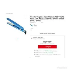 Prancha Chapinha Nano Titanium 450 °F AZUL Bivolt - R$ 50