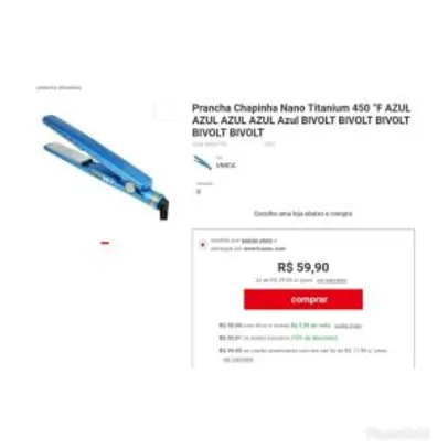 Prancha Chapinha Nano Titanium 450 °F AZUL Bivolt - R$ 50