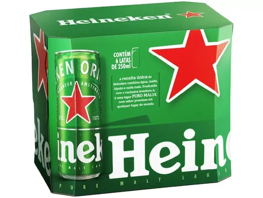 (Leve 5 pague 4) Cerveja Heineken - 6 Unidades Lata 250ml ($2,80)