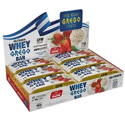 Barra Whey Grego Bar - 12 Unidades de 40g Morango com Chantilly - Nutrata