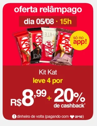 (APP - AME R$7,20) Leve 4 Chocolate kit kat dark 41,5G nestle