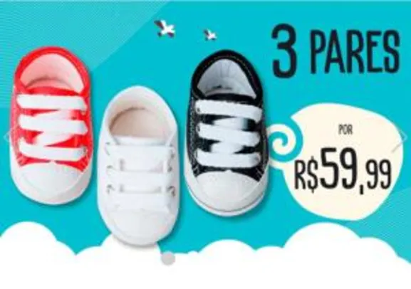 3 Pares de Sapato Infantil por R$59,99 na loja Bebê Fofuxo