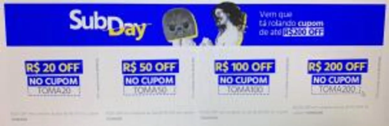 SUBMARINO - Cupons OFF até R$200