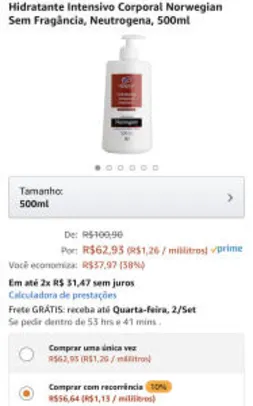 Hidratante Intensivo Corporal Norwegian Sem Fragância, Neutrogena, 500ml | R$63