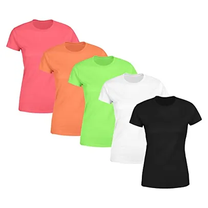 Kit 5 Blusas Feminina Tshirt Camiseta Baby Look Gola Redonda Básica Premium