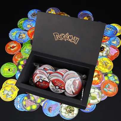 [Gpay / Taxas Inclusas] Kit com 160 Tazos clássicos do Pokémon - Normal ou 3D/Holográficos + Caixa personalizada