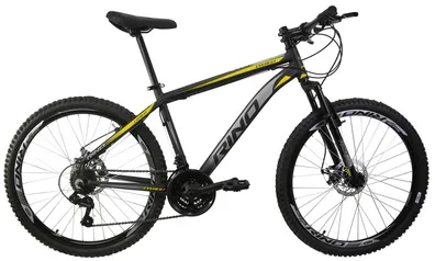 BUG Bicicleta Aro 26 Rino Everest - 21 Vel. Cambios Shimano - Preto/amarelo - 17