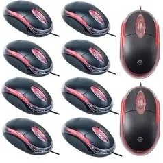 (R$ 1,15 cada) Kit 10 Mini Mouse Office Preto USB com Led para Computador PC e Notebook - Exbom